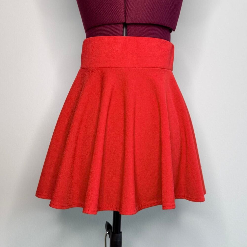 Red Mini Skirt with Elastic Waistband Rave Festival Party